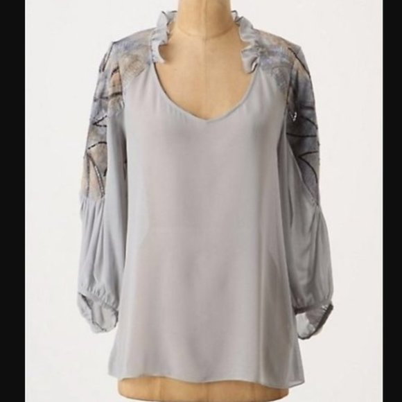 Anthropologie New Grey Silk Blouse, M - Picture 1 of 7